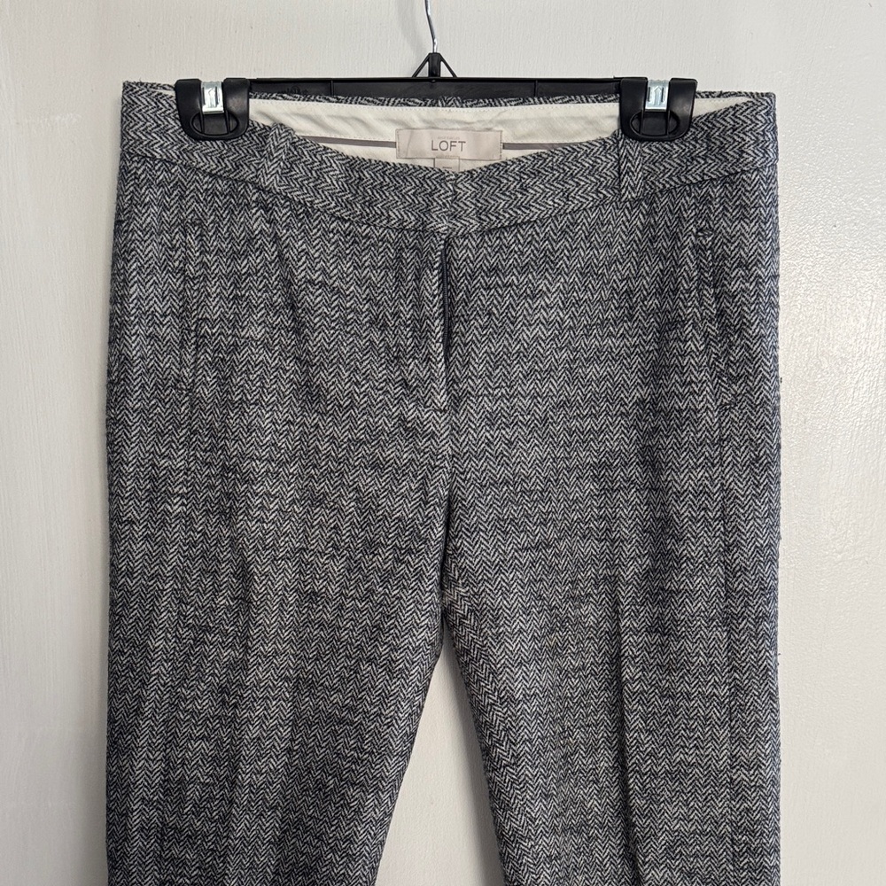 LOFT Black and White Herringbone Trousers